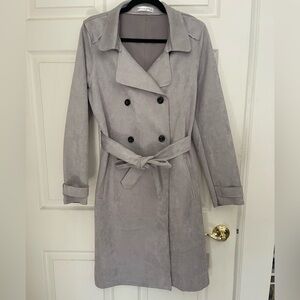 NanaMacs Faux Suede Gray Trench Coat Large